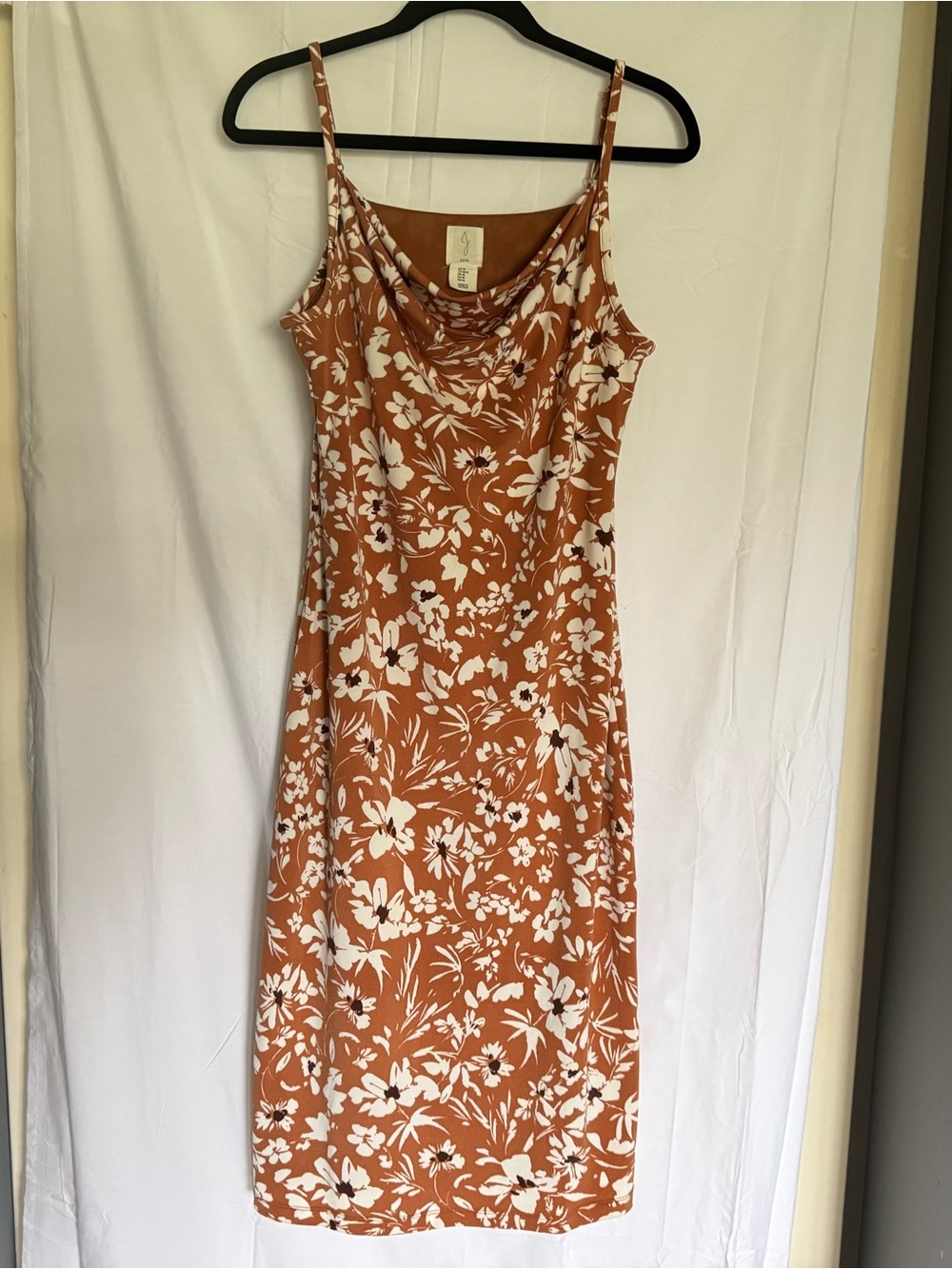Joie Rust Orange Floral Cowl Neck Midi Slip Dress Size‎ M